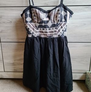 Bustier style embroidery print mini dress / tunic; double layer for privacy